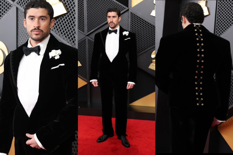 Bad Bunny at the 2026 Grammy Awards wearing a custom