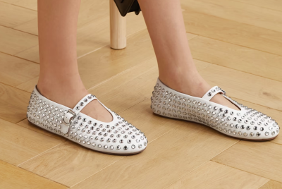 ALAÏA Crystal-embellished leather ballet flats