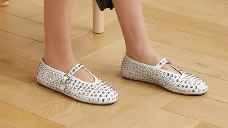 ALAÏA Crystal-embellished leather ballet flats