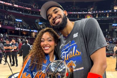 Jordyn Woods and Karl-Anthony Towns at Knicks Finals