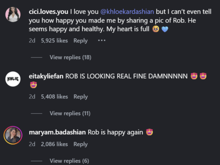Comments about Rob on Khloe's Post