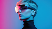 Woman in Futuristic Cyberpunk Glasses.image generated by AI