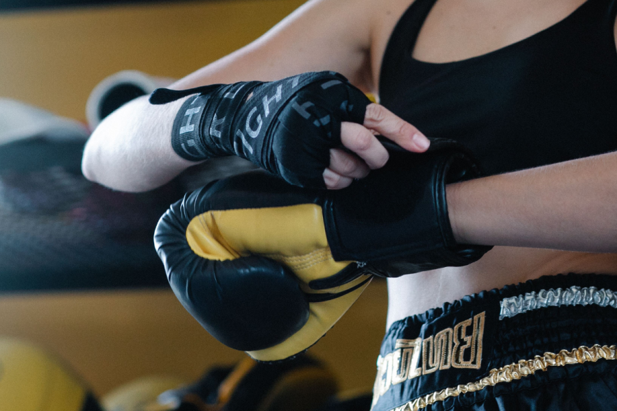 Lady Boxer wearing boxing gloves