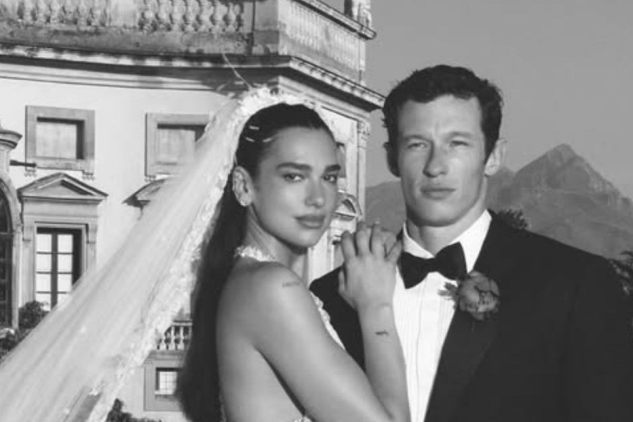 Dua Lipa and Callum Turner during their wedding in Italy