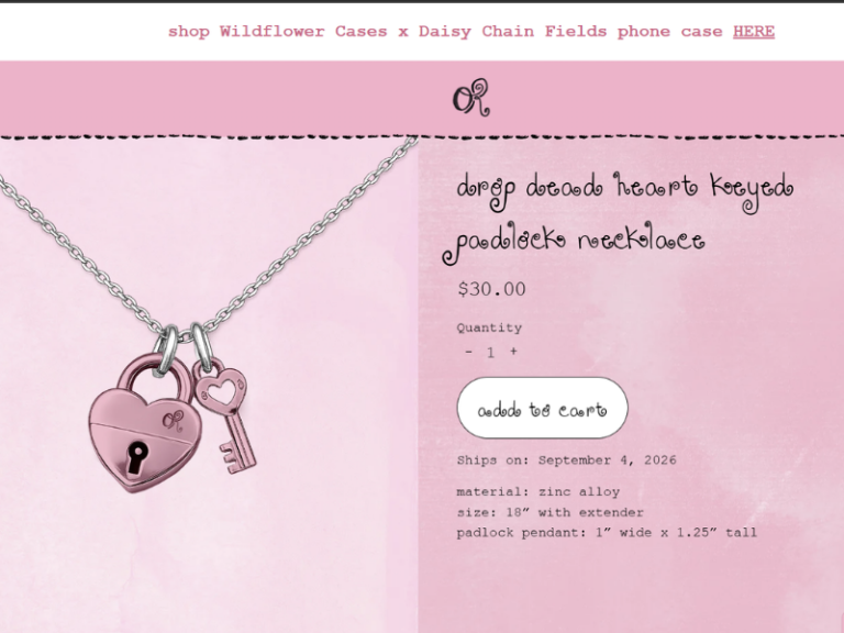Drop dead heart keyed padlock necklace