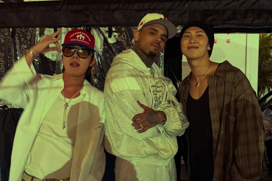 BTS’ RM and J-Hope pose with Chris Brown backstage