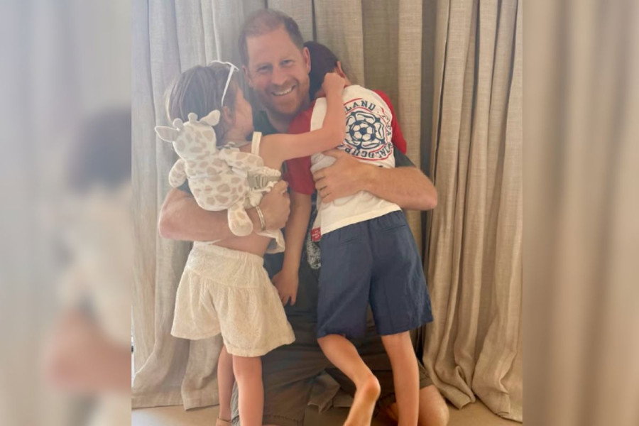 Prince Harry with Prince Archie and Princess Lilibet