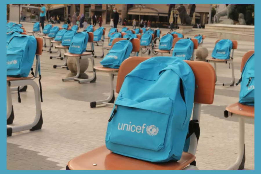 UNICEF blue backpacks