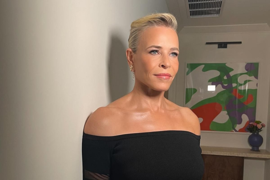 Chelsea Handler black dress bust shot