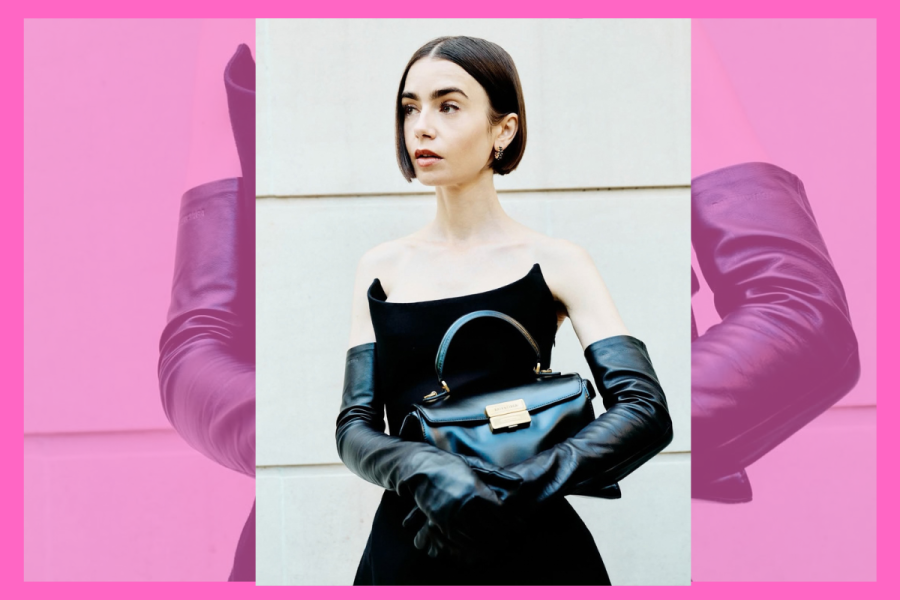 Lily Collins carries Balenciaga’s new Hourglass Avenue bag for Winter