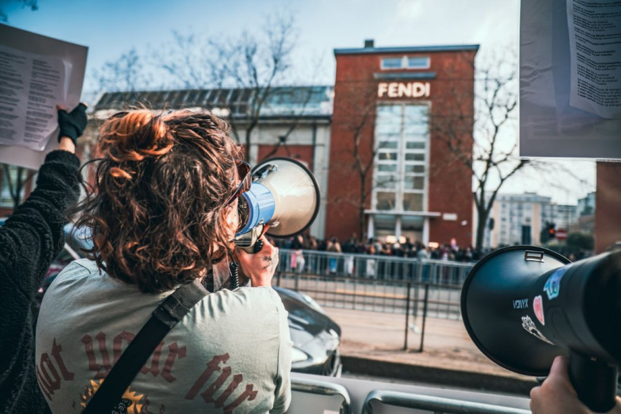 Anti-fur protesters march through Milan, demanding a fur ban