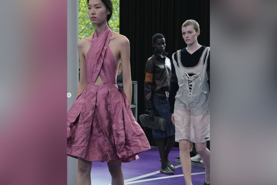 Models showcase Miu Miu's Spring/Summer 2027 collection.