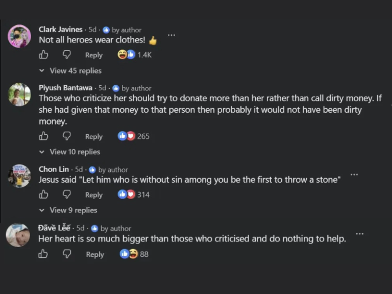 Comments defending Yu Tano's donations