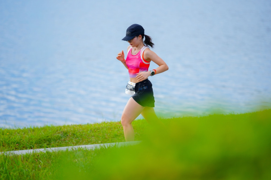 Woman running in marathon