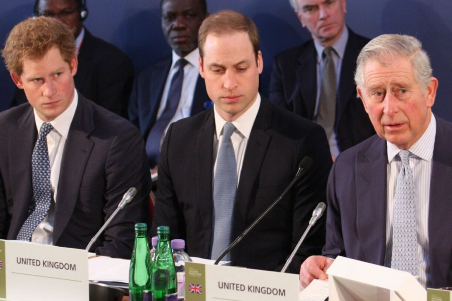 Prince Harry, Prince William, and King Charles III